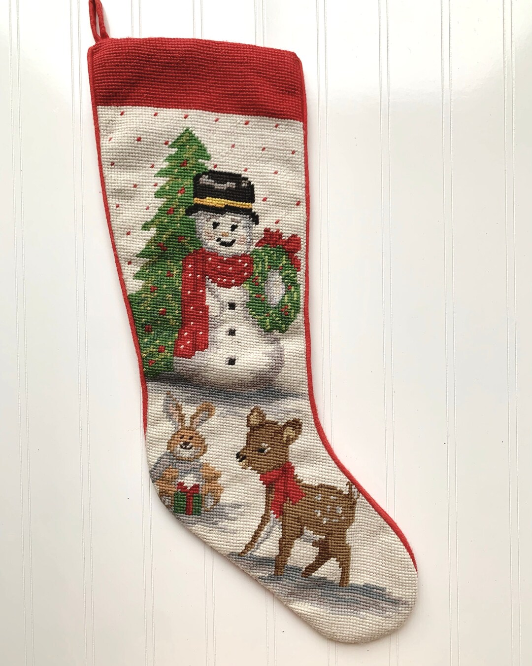 Vintage Needlepoint Christmas Stocking With Snowman and Etsy