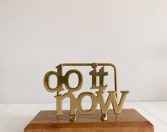 Vintage Wood and Brass "Do It Now" Desk Organizer