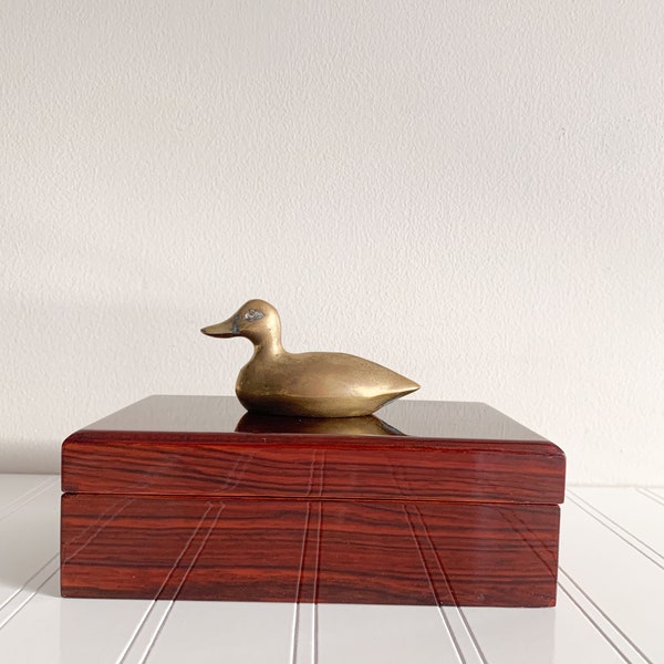 Vintage Lacquered Wood and Brass Duck Jewelry/Valet Box