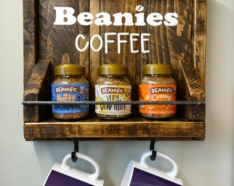 Handmade Rustic Reclaimed Wood Coffee Bar Shelf, Mug Holder (75mm Deep)