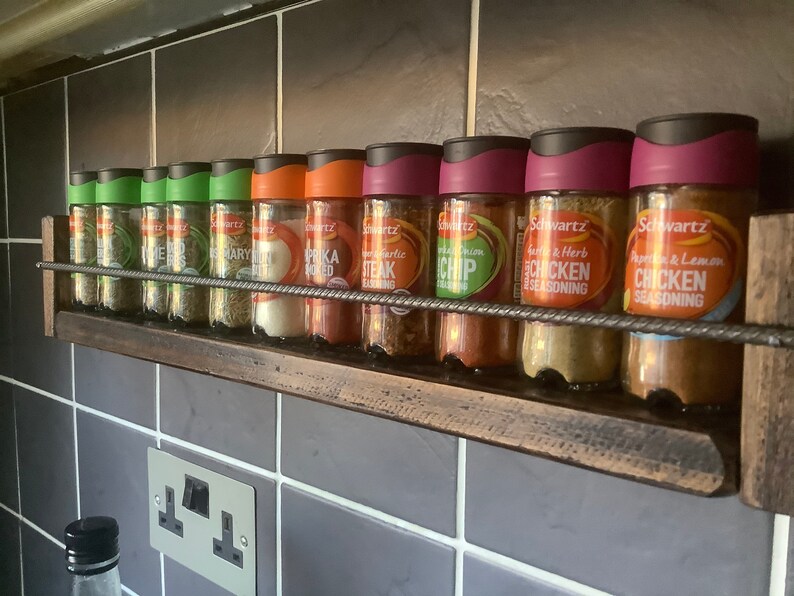 spice rack / herb rack made from Reclaimed wood rustic look with metal rebar image 5