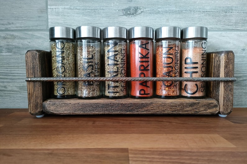 spice rack / herb rack made from Reclaimed wood rustic look with metal rebar image 1