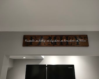 Plaque murale personnalisée avec nom de famille - Panneau en bois rustique