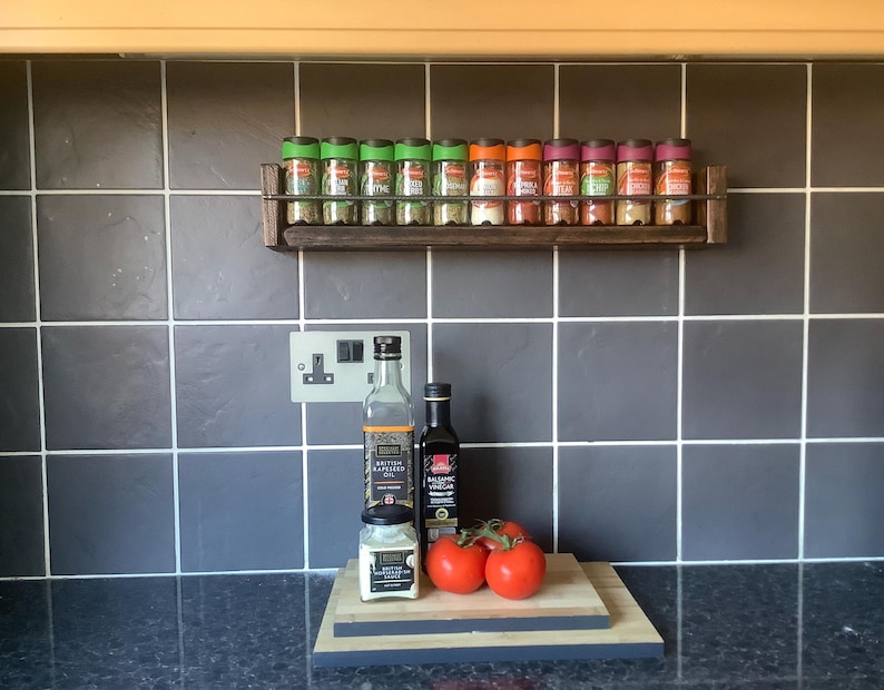 spice rack / herb rack made from Reclaimed wood rustic look with metal rebar image 6