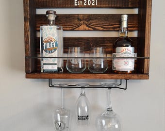 Reclaimed rustic wine rack / gin rack / drinks shelf /glass caddy dark oak