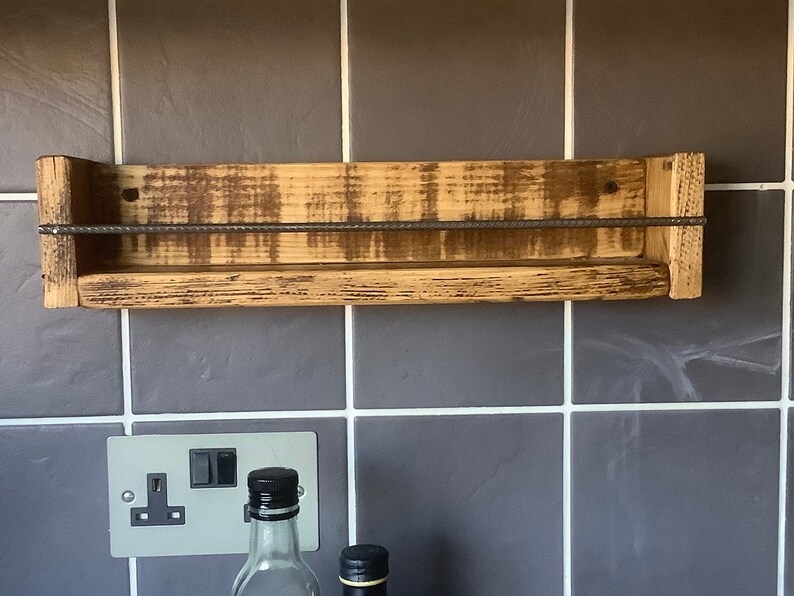 spice rack / herb rack made from Reclaimed wood rustic look with metal rebar image 9