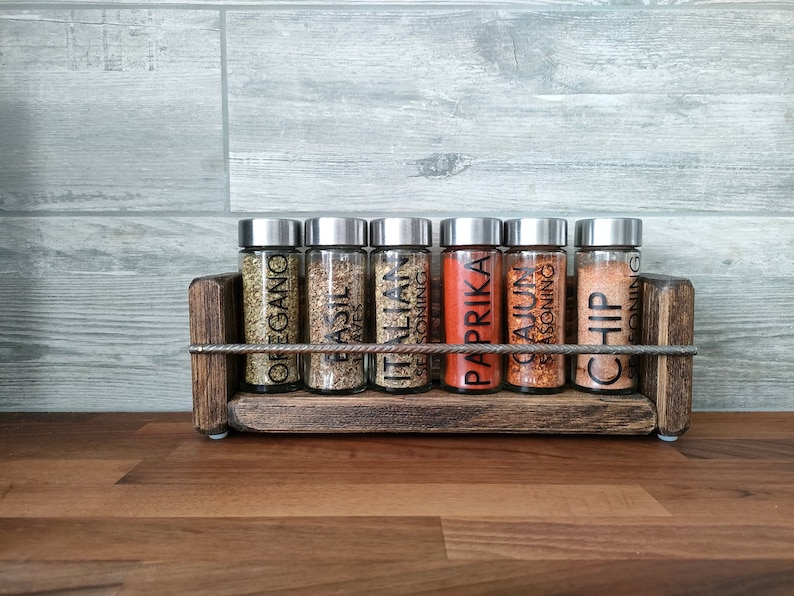 spice rack / herb rack made from Reclaimed wood rustic look with metal rebar image 2