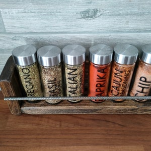 spice rack / herb rack made from Reclaimed wood rustic look with metal rebar image 3
