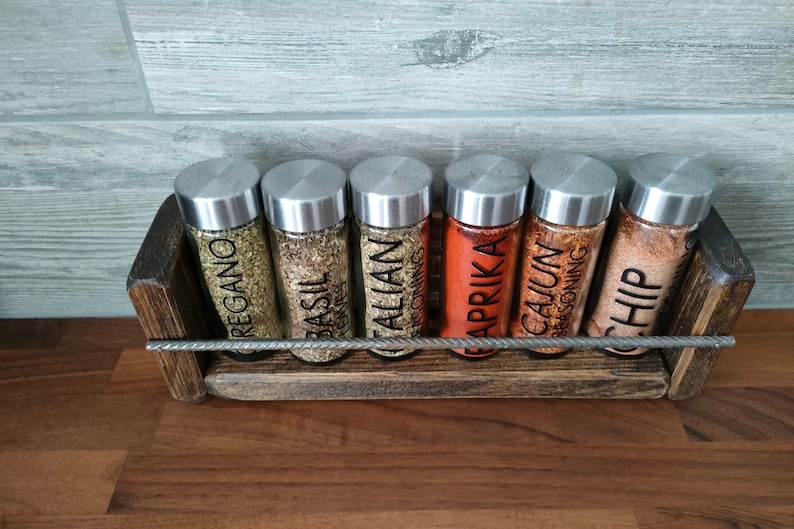spice rack / herb rack made from Reclaimed wood rustic look with metal rebar image 3