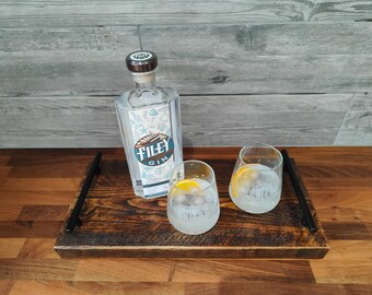 Rustic Reclaimed Wood Serving Tray with Metal Handles