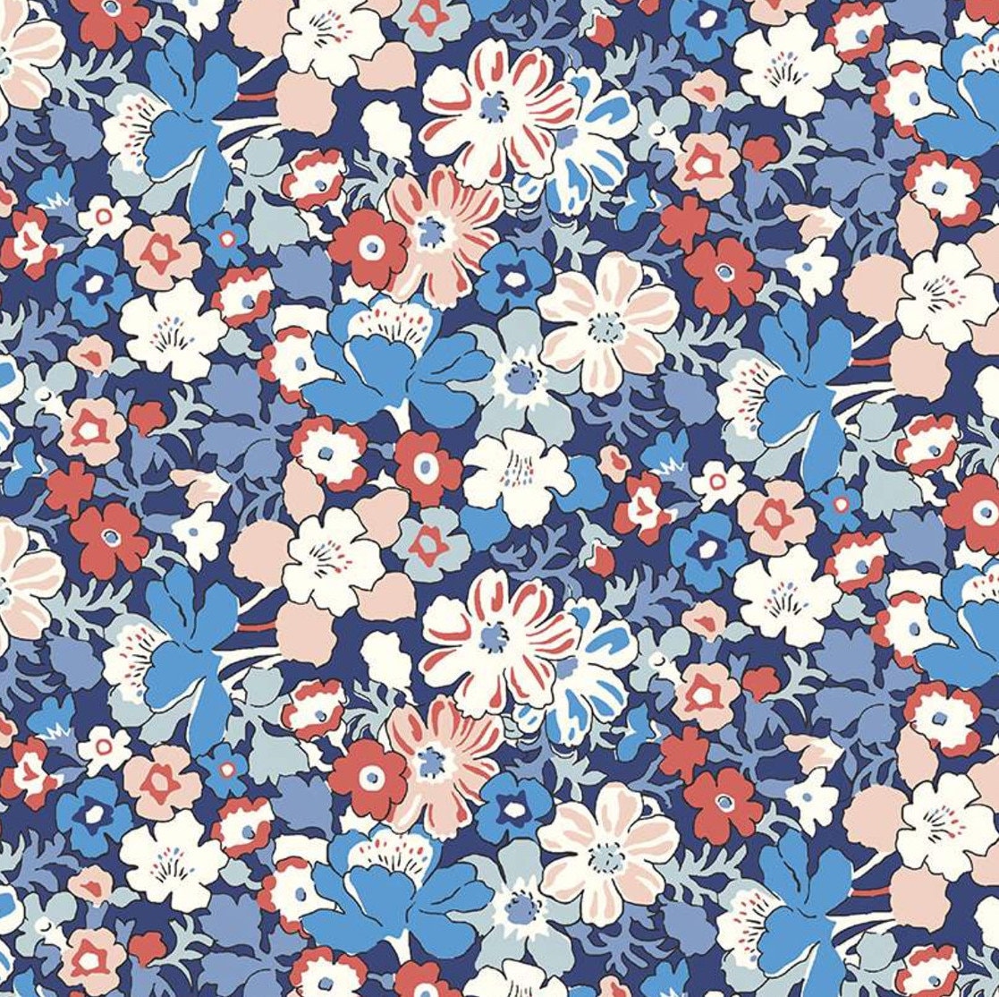 Liberty of London: Carnaby Westbourne Posy Retro Indigo A Quilting Cotton (Sold by the Half Yard)