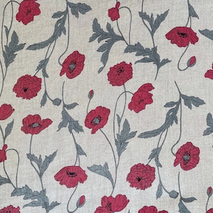 Hokkoh: Dark Pink Poppies Linen (Sold by the 1/2 Yard)