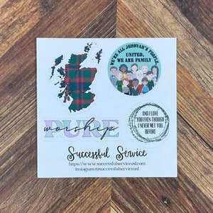 Hoja de calcomanías de adoración pura para la Convención especial de los Testigos de Jehová 2025 en Glasgow, Escocia