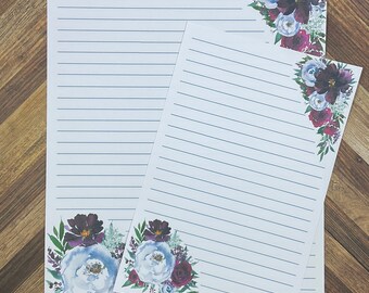 JW Letter Writing Stationary - Digital Download - Winter Floral - Includes 2 Sizes and 2 Styles