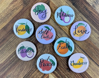 JW Magnets - Fruitage of the Spirit - 9 Piece Magnet Set - 1.25” Buttons