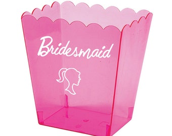 Fully Customizable Barbie Personalized Bachelorette Bridesmaid Maid of Honor Proposal Wedding Party Theme Pink Fillable Bucket Containers