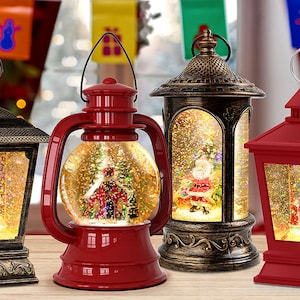 Stunning Holiday Battery-Operated Christmas Scene Snow Globe Lantern Centerpiece Table Decor Decorative Gift Fireplace Night Lamp