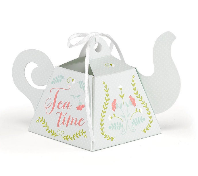 6 Pack Elegant Classy Tea Party Floral Teapot Favor Box Candy Holder