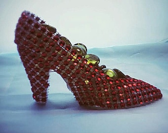 Cinderella Handmade RUBY Plastic Slipper Rhinestone Princess Party, Candy Holder, Cake Topper, Bridal Shower