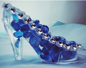 Cinderella Handmade Plastic Slipper One Bead Rhinestone Trim Princess Party, Candy Holder, Cake Topper, Bridal Shower