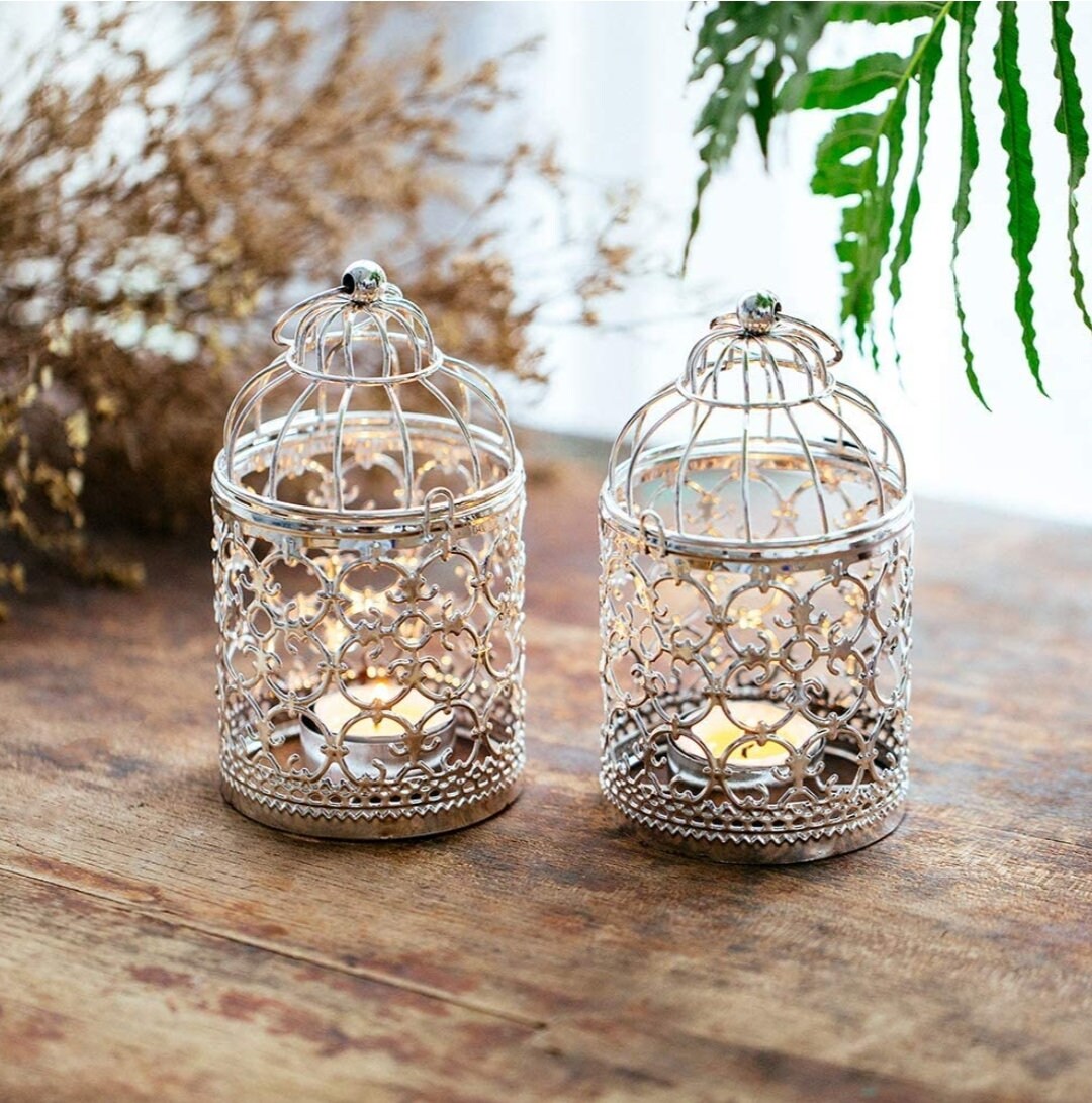 6 Pack Beautiful Vintage Gold White Silver Bird Cage Iron Candle Holder ...