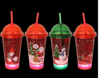 18 oz. 6 Pack Assorted Christmas Holidays Light up Tumblers with Straw Holiday Party Christmas Party