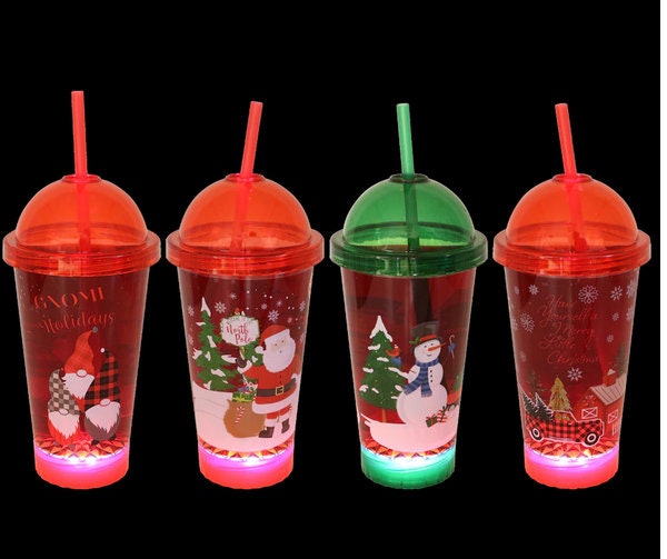 18 Oz. 6 Pack Assorted Christmas Holidays Light up Tumblers With Straw  Holiday Party Christmas Party 