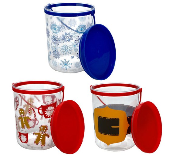 Assorted 6 Pack Christmas Buckets With Handles Holiday Party