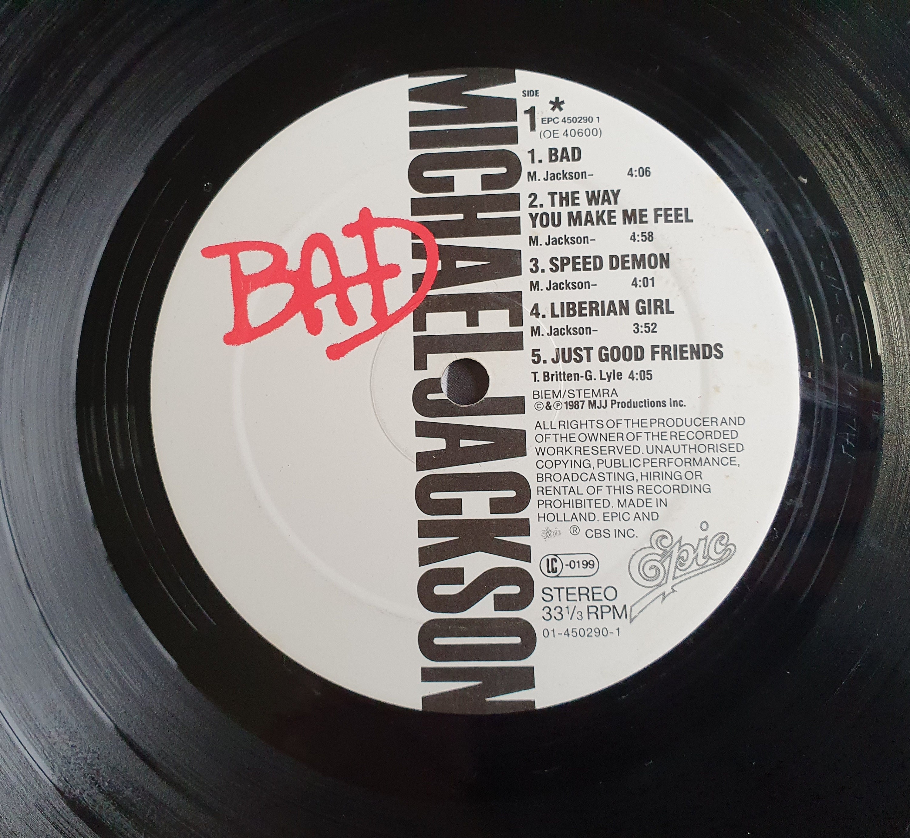 Michael Jackson Vinyl Album, Bad, 1987, С60 25007 002, Dutch