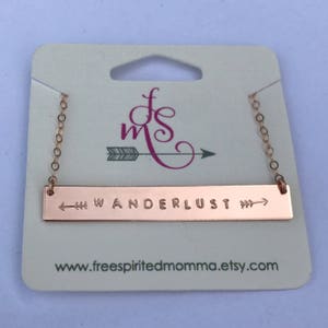 Rose Gold Bar Necklace / Hand Stamped Rose Gold Bar Necklace / Personalized Necklace / Customizable