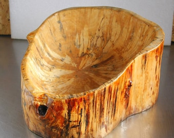 Unique Hand Carved Wooden Large Fruit BOWL Jardiniere  CARELIAN Birch Tree Wood  Slab Log Hand Made - Rustic Decor Еxotic Wood