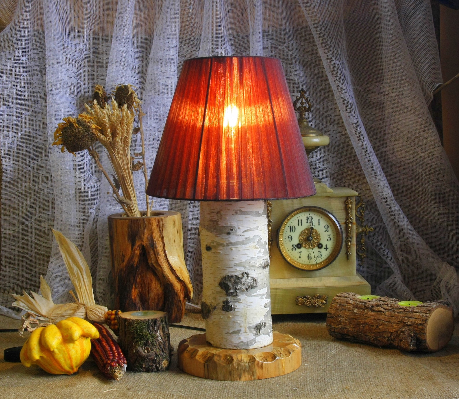 TABLE LAMP Hand Crafted Silver Birch Wood Tree Log Bark Rustic Etsy