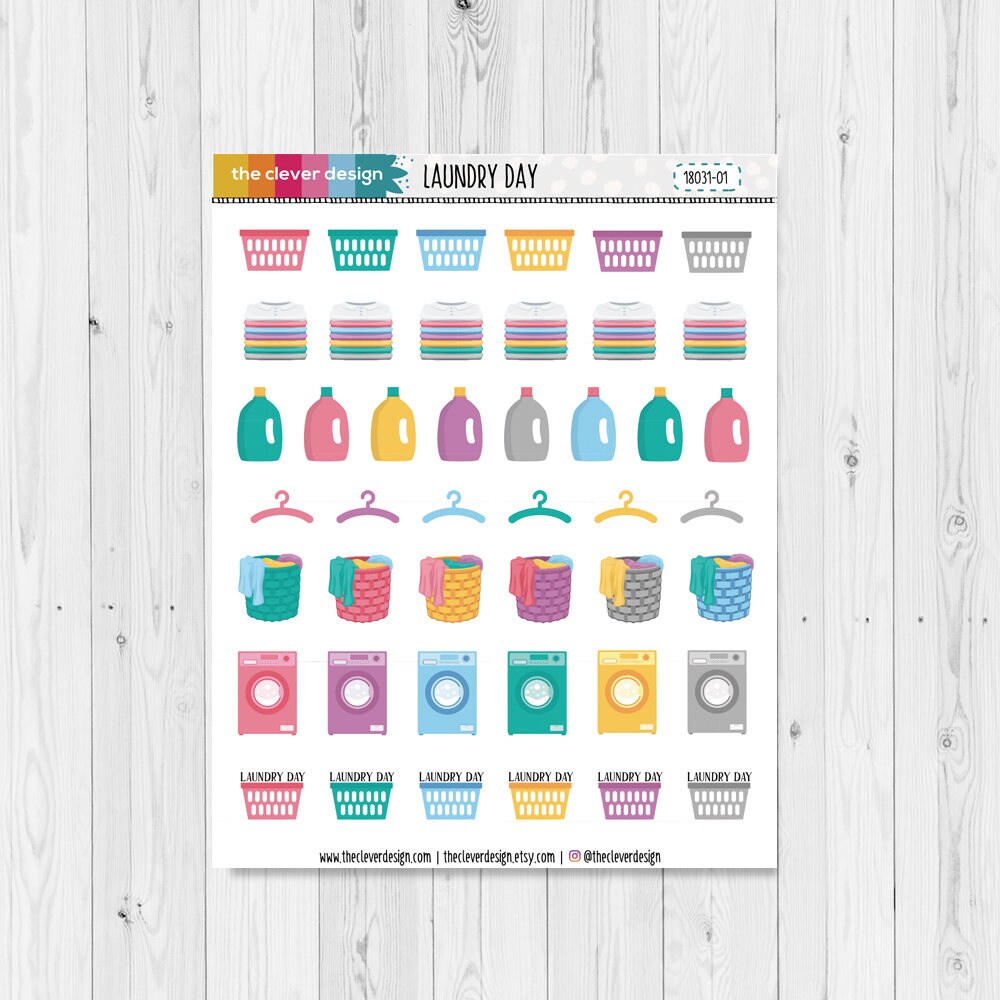 Laundry Day Planner Stickers Laundry Stickers Cleaning Etsy