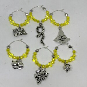 Witch, Wizard, Wizard Decor,  themed wine glass charms- Set of 6