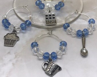 Beaded Wine Glass Charms: Baking Theme, Set of 4