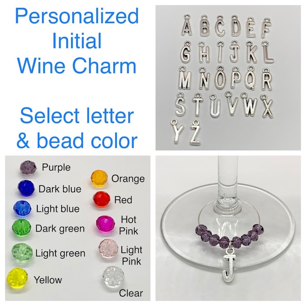 Personalized Initial wine glass charm, alphabet charm, custom wine charm, personalized gift, wine lover present