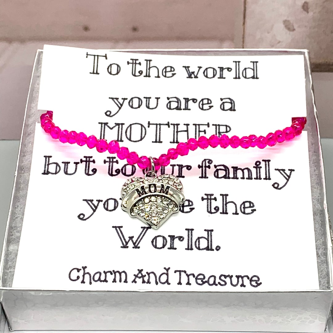 Mother's Day Stretch Bracelet: Mom Charm, Gift Box - Etsy