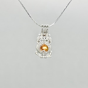 Owl Cage necklace, jewelry for pearl display, ready to ship, plated silver gift ***pearl not included***