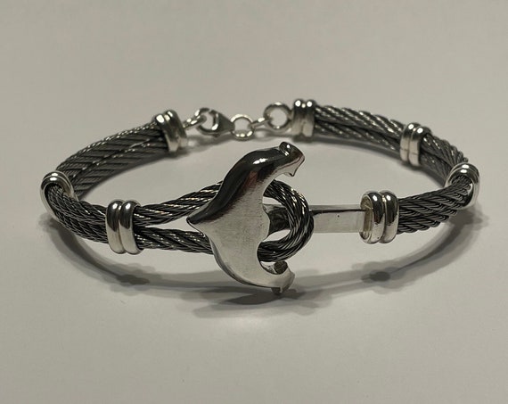 Anchor bracelet made of sterling silver and stainless steel cable