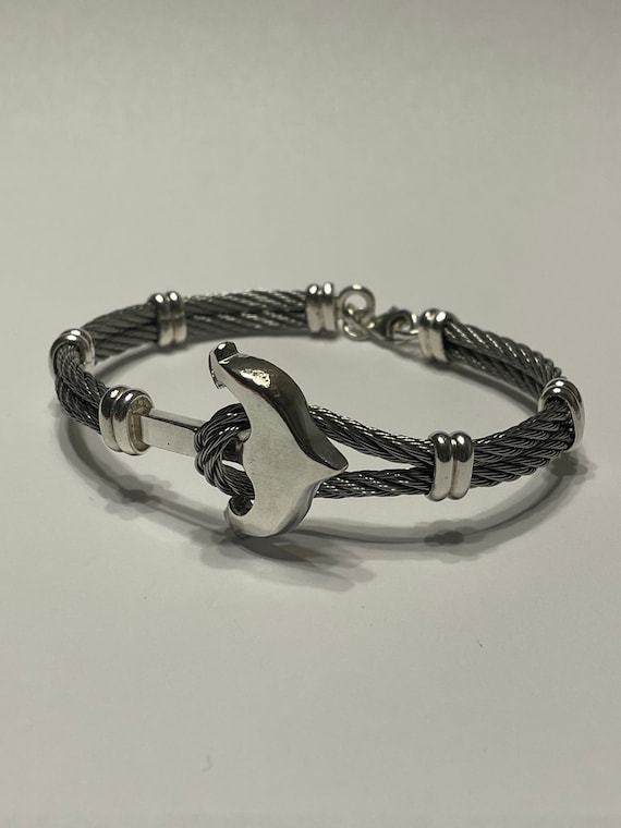 Anchor bracelet made of sterling silver and stainless steel cable