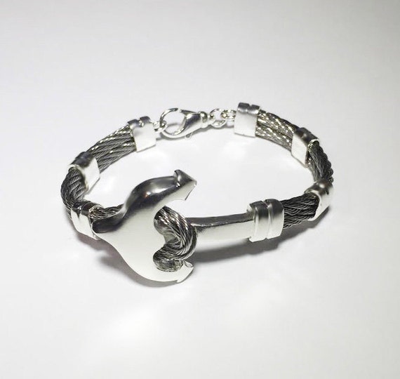 Anchor bracelet made of sterling silver and stainless steel cable