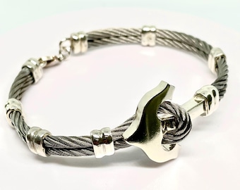 Anchor bracelet made of sterling silver and stainless steel cable