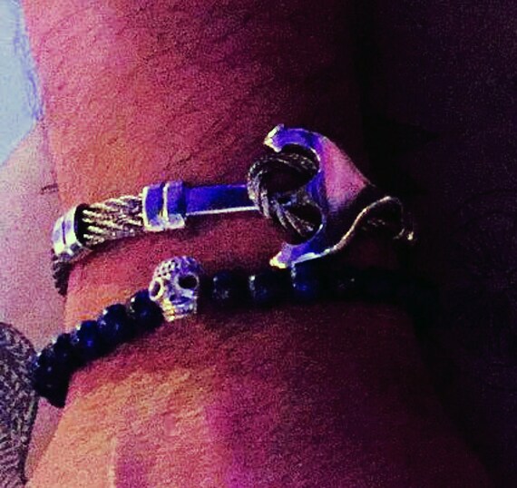 Anchor bracelet made of sterling silver and stainless steel cable