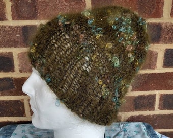 Lovely Soft Mohair Hat Hand knitted in Milan Tricot Scandal Flecked Forest Green