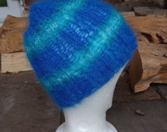 Hand knitted Striped Mohair Beanie