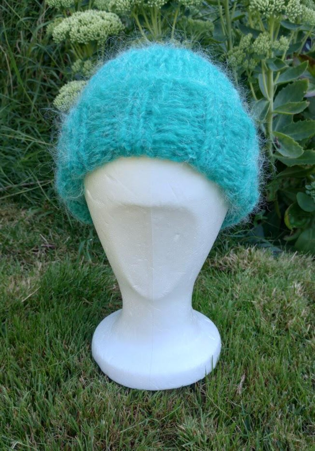 シーグリーンの手編みモヘアミックスビーニー - Etsy 日本