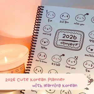 2026-2027 Söt Korea-planerare med inlärningskalender för koreanska 2026, Koreakalender, Koreansk anteckningsbok, Koreansk journal, Koreansk dagbok, inlärning 2026 kawaii