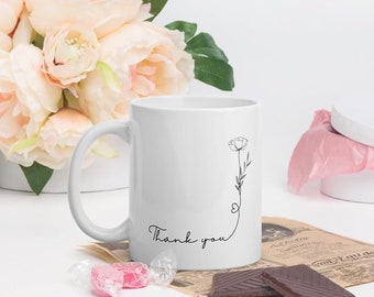 Thank you flower White glossy mug with Learning Korean