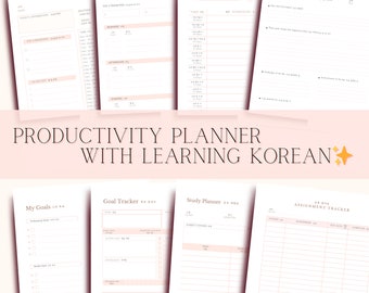 Productivity Planner Templates with Korean Learning l Hangul Study Planner (PDF Download)