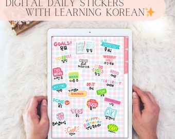 Digital Daily Cute Korean Stickers with Learning Korean Language Goodnotes sticker Hangul Planner Korea cute stickers diary iPad planner